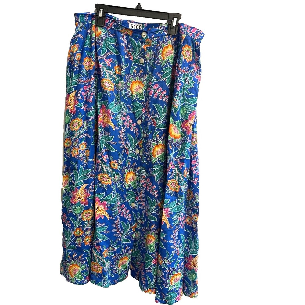 Vtg Chandler Hill Blue Floral Women’s Midi Skirt Sz 16 Phoebe Friends Colorful